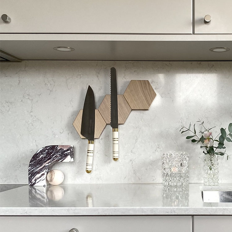 HEXA puinen veitsimagneetti, Tuhkanvalkoinen 3 kpl