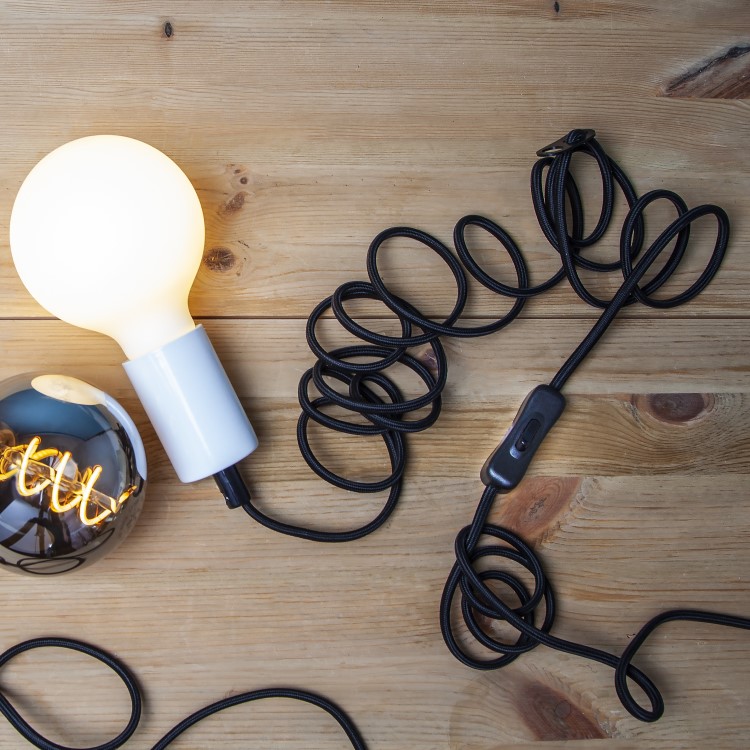 Tekstiilijohto E27-liitännällä, 40W, Valkoinen