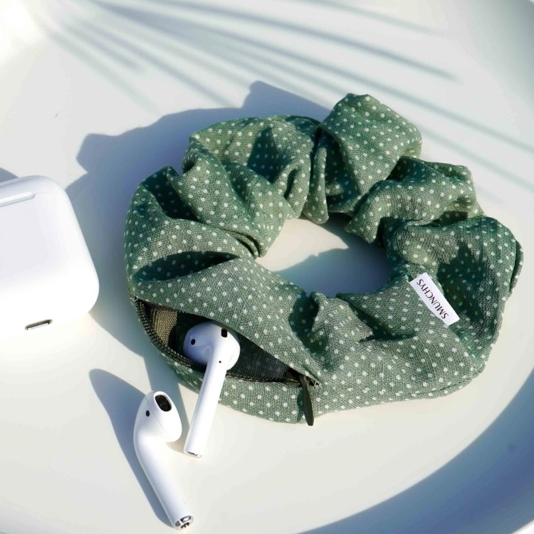 Scrunchie taskulla, Puuvilla Vihreä