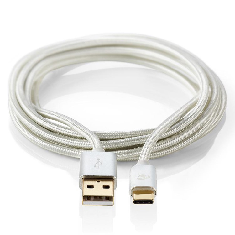 Pitkä USB-laturi kangasta, USB-C 2 m