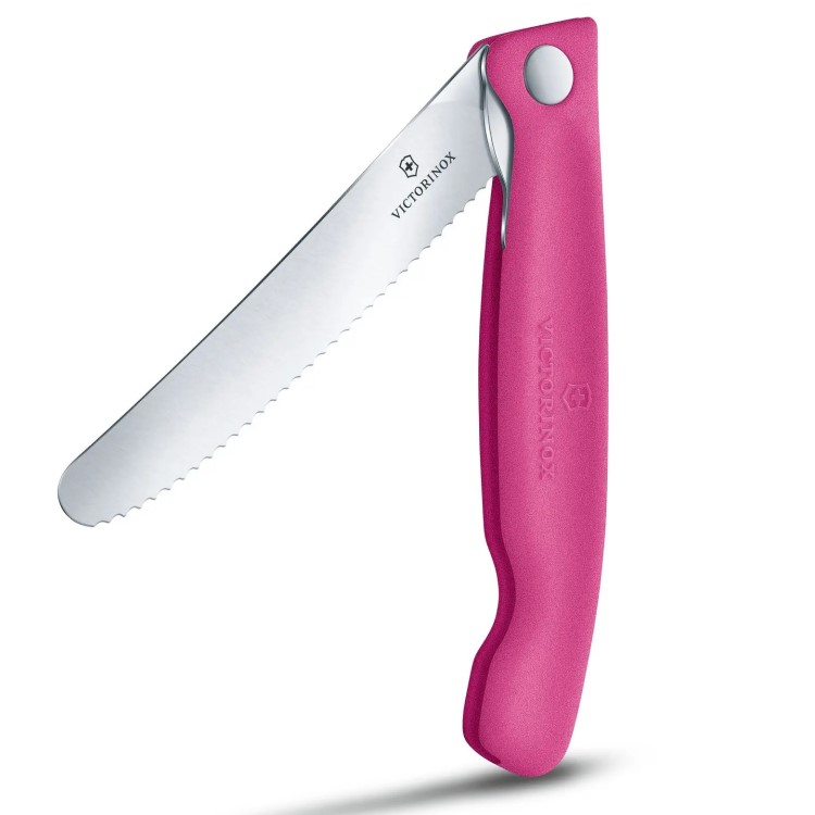 Kokoontaitettava piknikveitsi sahalaitaterällä, Vaaleanpunainen
