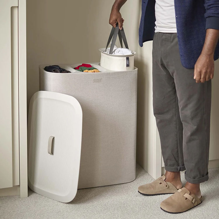 Pyykkikori lajitteluosioilla, 3 lokeroa, Beige