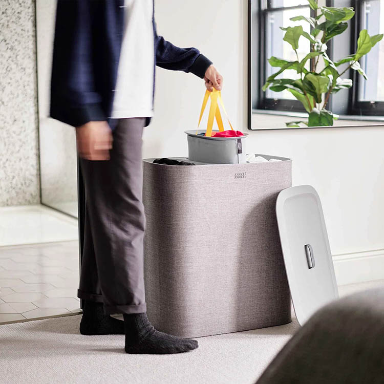 Pyykkikori lajitteluosioilla, 3 lokeroa, Harmaa