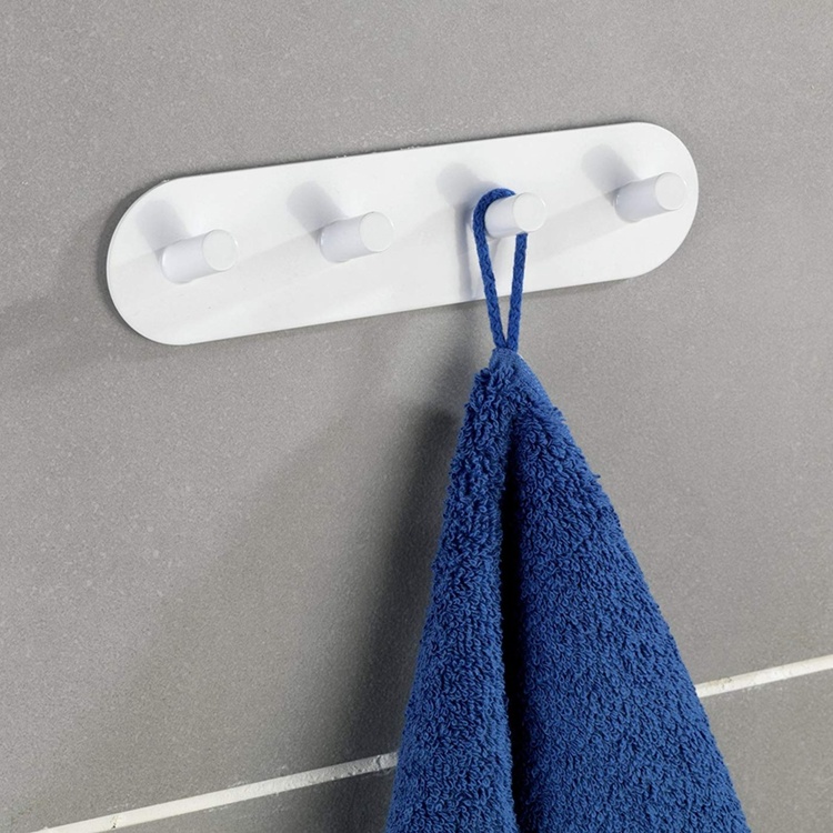 Koukkulista, 4 koukkua, itsekiinnittyvä, metalli, PIENCO QUADRO, Valko