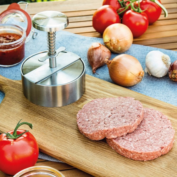 Hampurilaispihvipuristin ruostumattomasta teräksestä