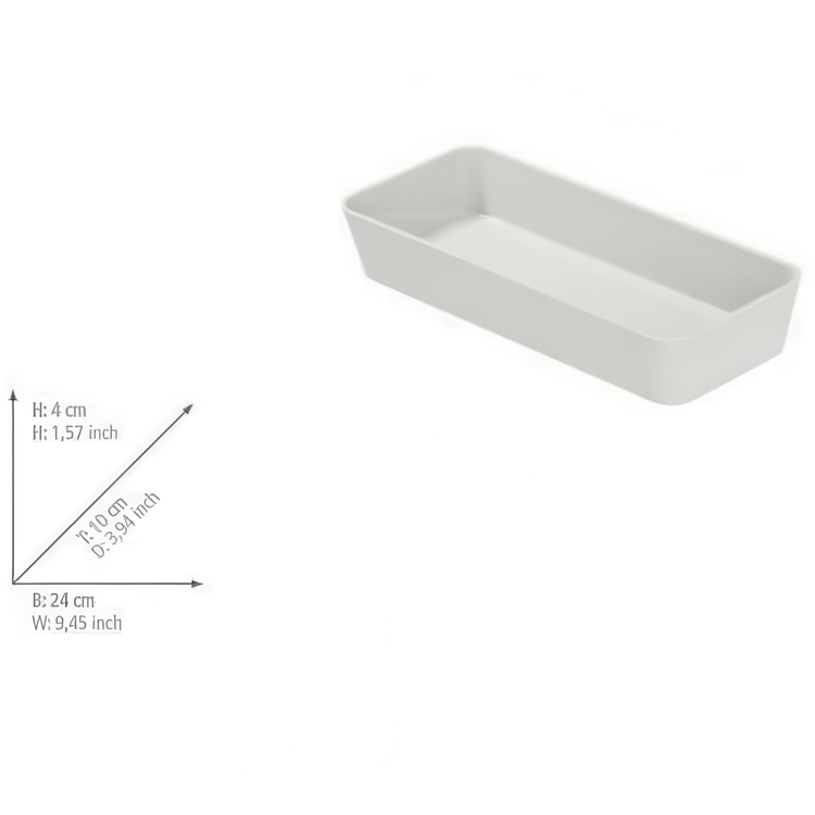 Pitkulainen säilytyslokero / laatikkojaotin, GOM SOFT TOUCH, 24 x 10 x K 4 cm, valkoinen