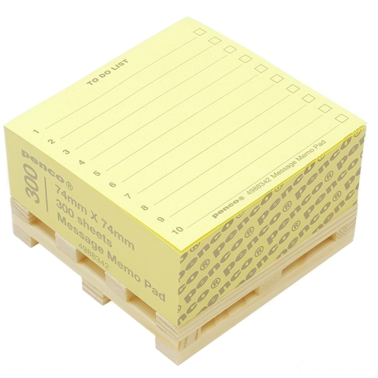 Muistilappukuutio pienellä puulavalla, PENCO TO DO LIST, 7,4 x 7,4 cm, keltainen