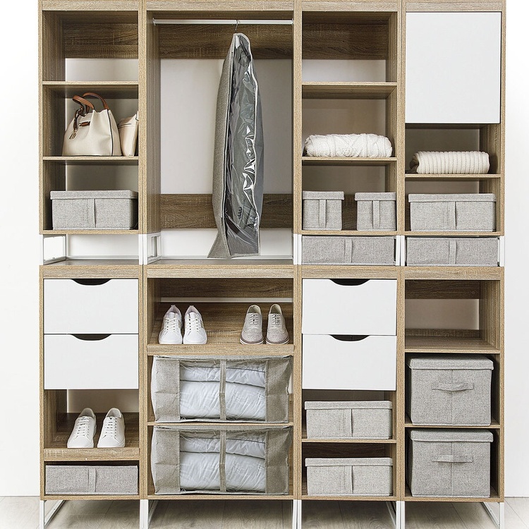 Kannellinen kangaslaatikko, ORGA STORAGE BOX SMALL, 31 x 15 x K 15 cm, beige-harmaa
