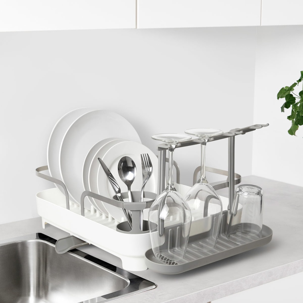 Astiankuivausteline viinilasipidikkeellä, HOLSTER DISH RACK, 42 x 34,5 x K15 cm, Umbra