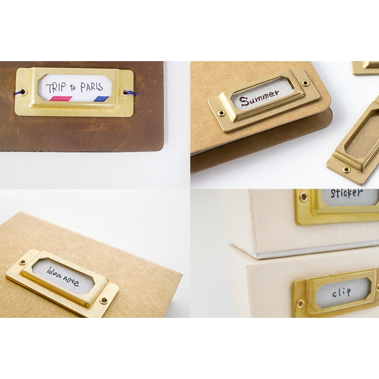 Messinkiset etikettipidikkeet 6 kpl