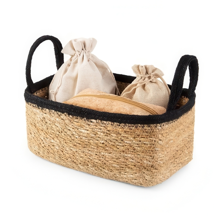 Säilytyskori merilevästä ja juutista, SMALL PANIER DE RANGEMENT, 24 x 15 x K 12 cm, Luonnollinen / Musta