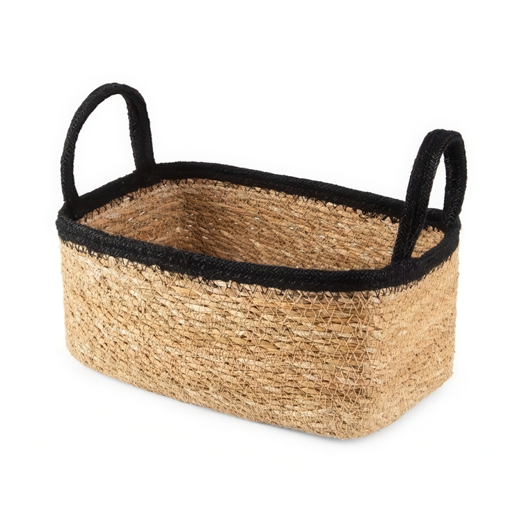 Säilytyskori merilevästä ja juutista, SMALL PANIER DE RANGEMENT, 24 x 15 x K 12 cm, Luonnollinen / Musta