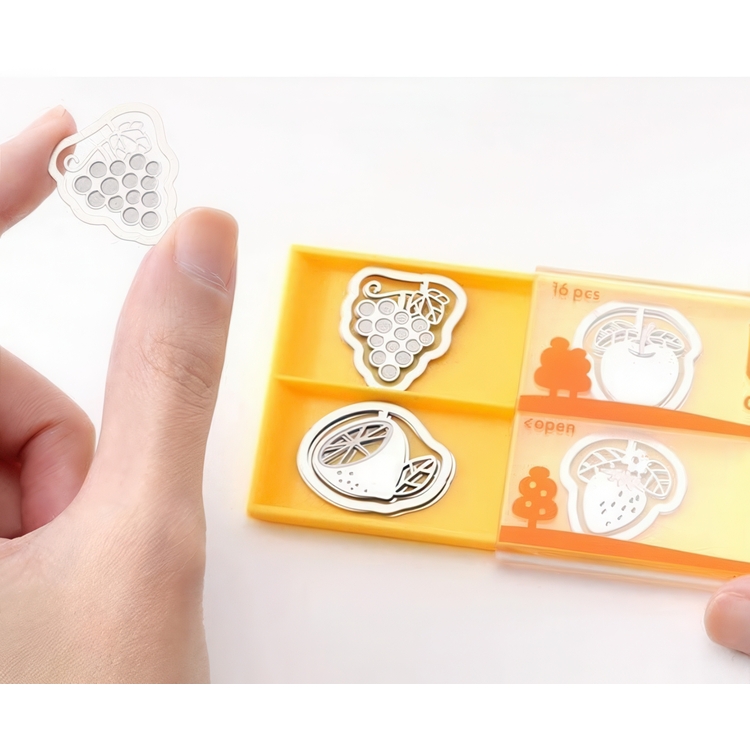Hedelmänmuotoiset paperiliittimet E-CLIPS - FRUIT, 16 kpl, Midori, hopea