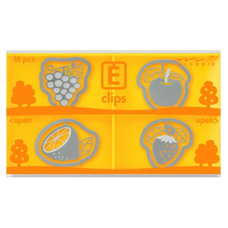 Hedelmänmuotoiset paperiliittimet E-CLIPS - FRUIT, 16 kpl, Midori, hopea