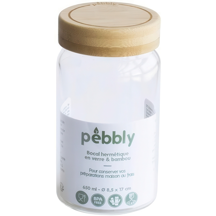 Lasipurkki bambukannella 0,65 l, Pebbly