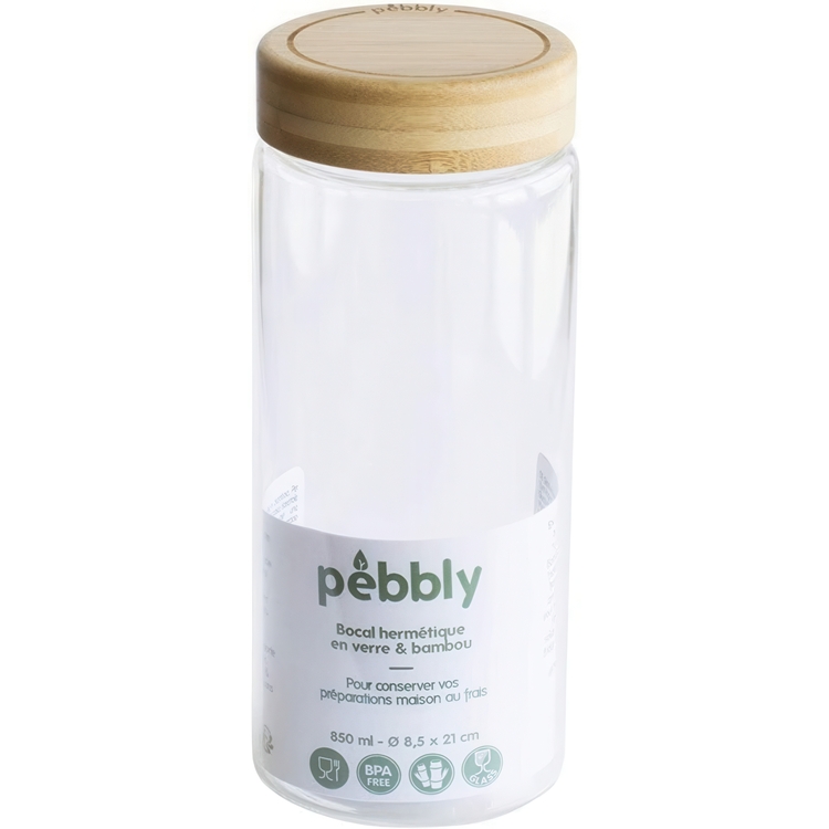 Lasipurkki bambukannella 0,85 l, Pebbly