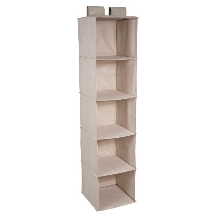 Riippuva vaatekaapin säilytys, 5 hyllyä, beige
