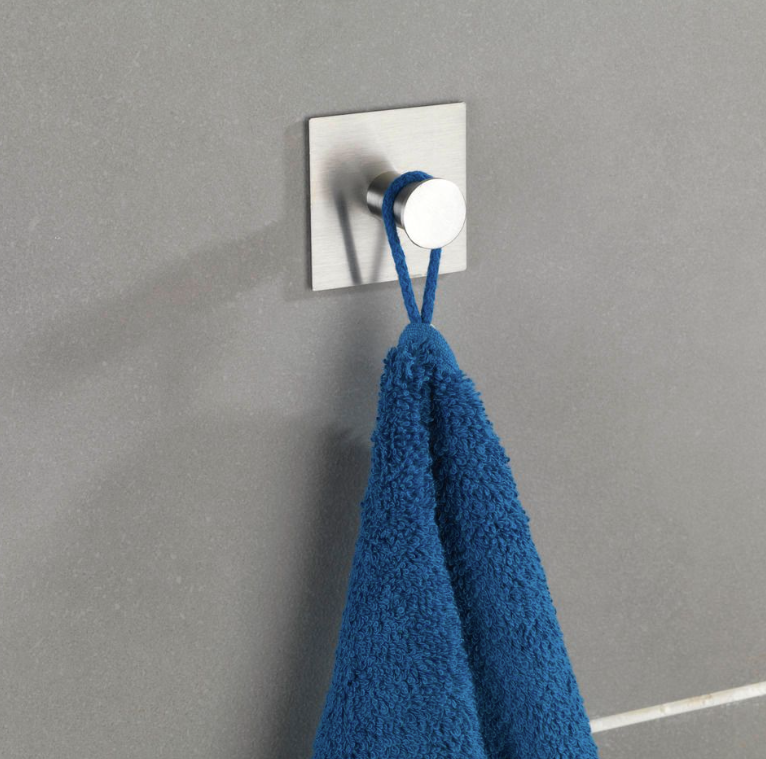 Koukku / nuppi, itseliimautuva, neliönmuotoinen, ACCADIA, 5,5 x 5,5 cm, matta ruostumaton teräs