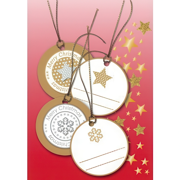 Ylelliset riippuetiketit jouluaiheilla, 4 kpl, 3D CHRISTMAS GIFT TAGS, Ø 5 cm