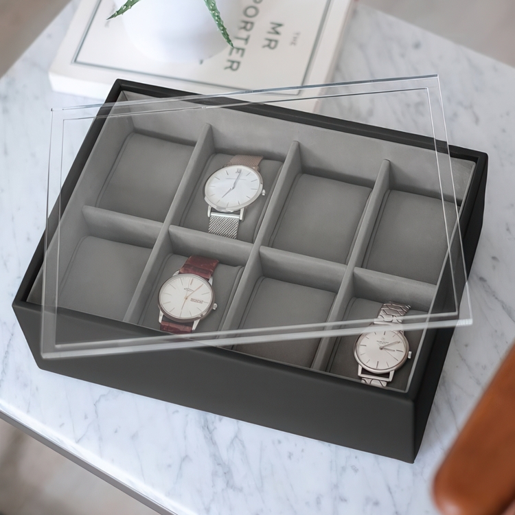 Kellojen säilytysrasia näyttökannella, STACKERS WATCH BOX, 18 x 26 x K 9,5 cm Musta