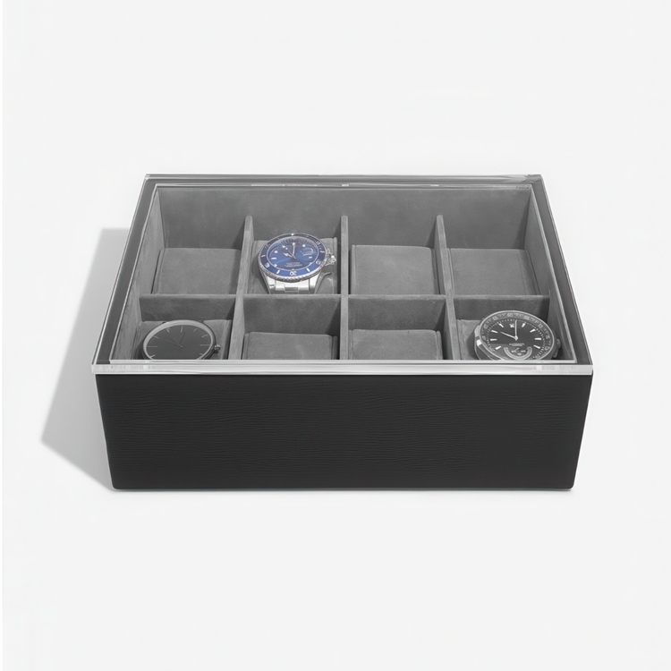 Kellojen säilytysrasia näyttökannella, STACKERS WATCH BOX, 18 x 26 x K 9,5 cm Musta