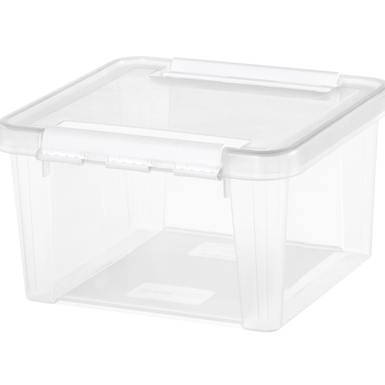 Neliönmuotoinen säilytyslaatikko kannella 7 l, SmartStore, kirkas/valkoinen