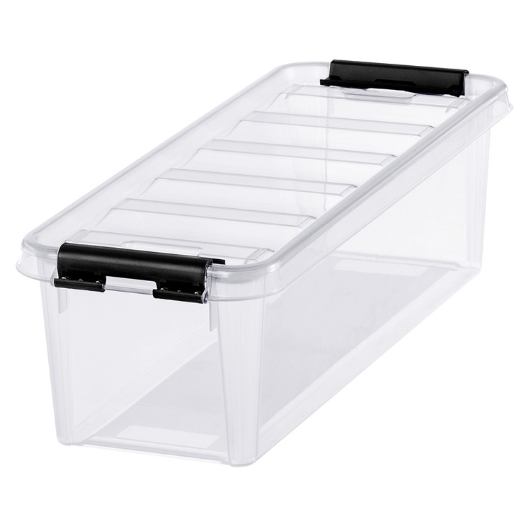 Pitkänomainen säilytyslaatikko kannella 20 l, SmartStore, kirkas/musta