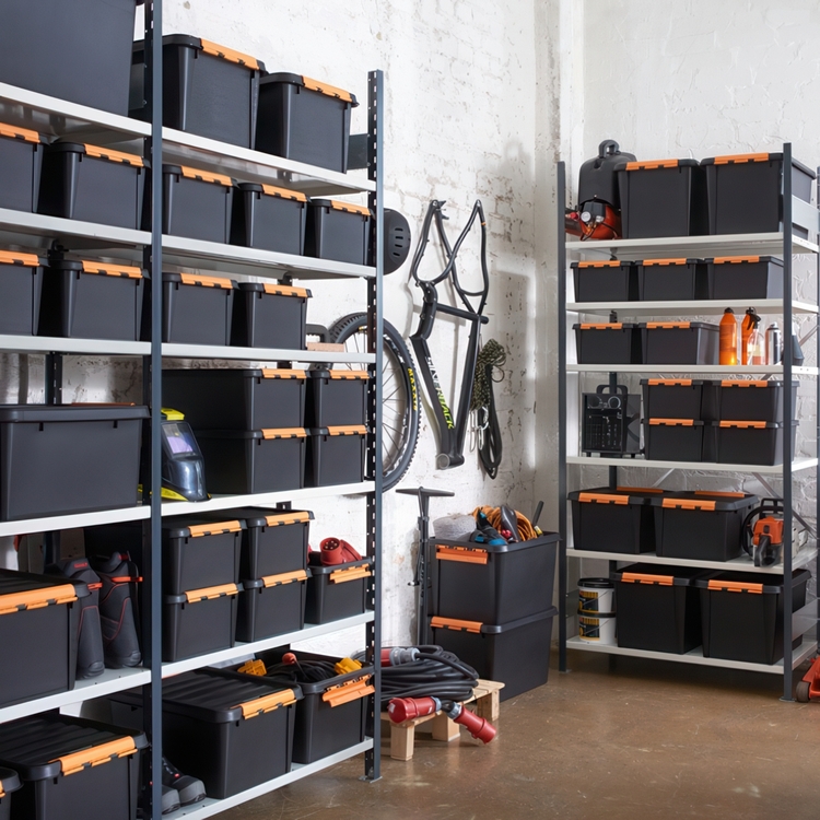 Säilytyslaatikko kannella 14 l, SmartStore Pro, musta/oranssi