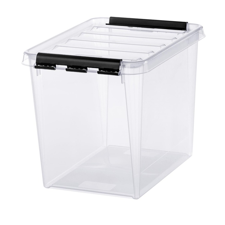 Korkea säilytyslaatikko kannella 13 l, SmartStore, kirkas/musta