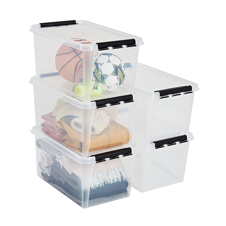 Suuri säilytyslaatikko kannella 46 l, SmartStore, kirkas/musta