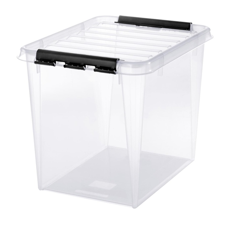 Suuri säilytyslaatikko kannella 52 l, SmartStore, kirkas/musta