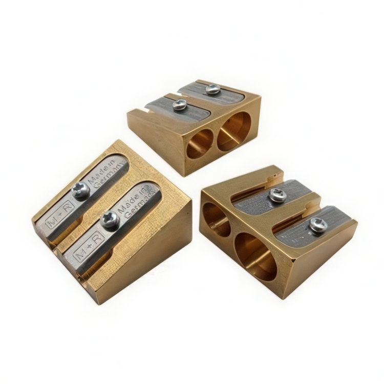 Metallinen kynänteroitin, kaksoisteroitin, M+R WEDGE, messinki
