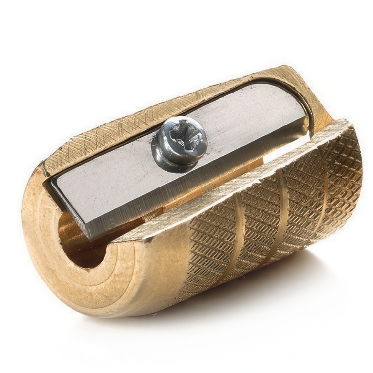 Metallinen kynänteroitin, pieni, M+R SINGLE, messinki