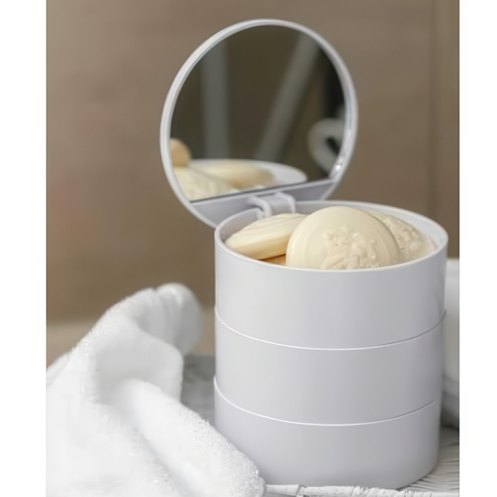 Rasia peilillä, COSMETIC TOWER, Ø 13 x K 14 cm, valkoinen ryhmässä Säilytys / Kylpyhuoneen säilytys / Meikkivarastointi @ SmartaSaker.se (40033)