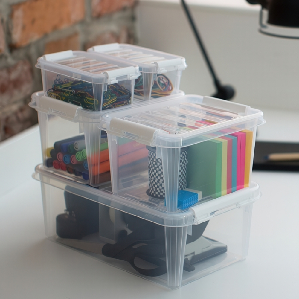Säilytyslaatikko kannella 0,3 l, SmartStore, kirkas/valkoinen ryhmässä Säilytys / Säilytyskorit / SmartStore säilytyslaatikot @ SmartaSaker.se (40050)