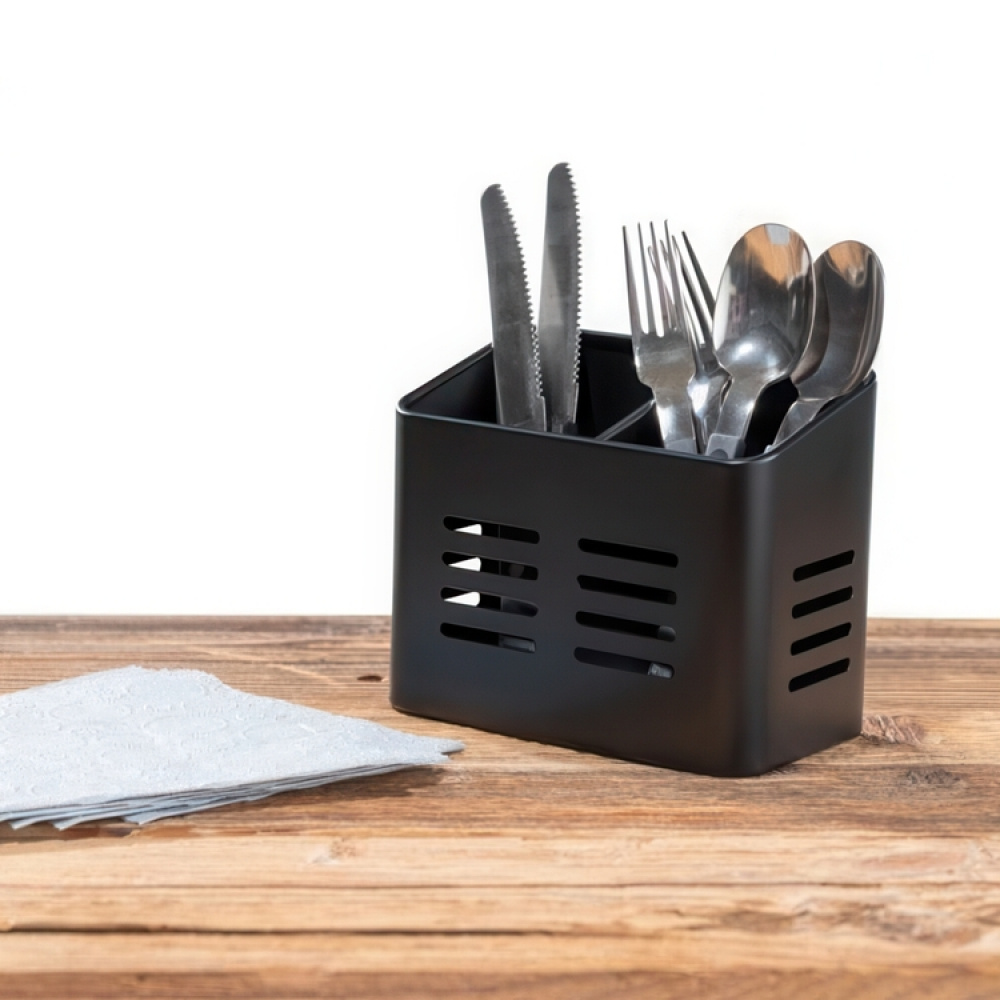 Kaksiosainen metallinen ruokailuvälinekori ryhmässä Säilytys / Keittiön säilytys / Järjestä keittiökaapit / Välinepakkaukset @ SmartaSaker.se (40101)