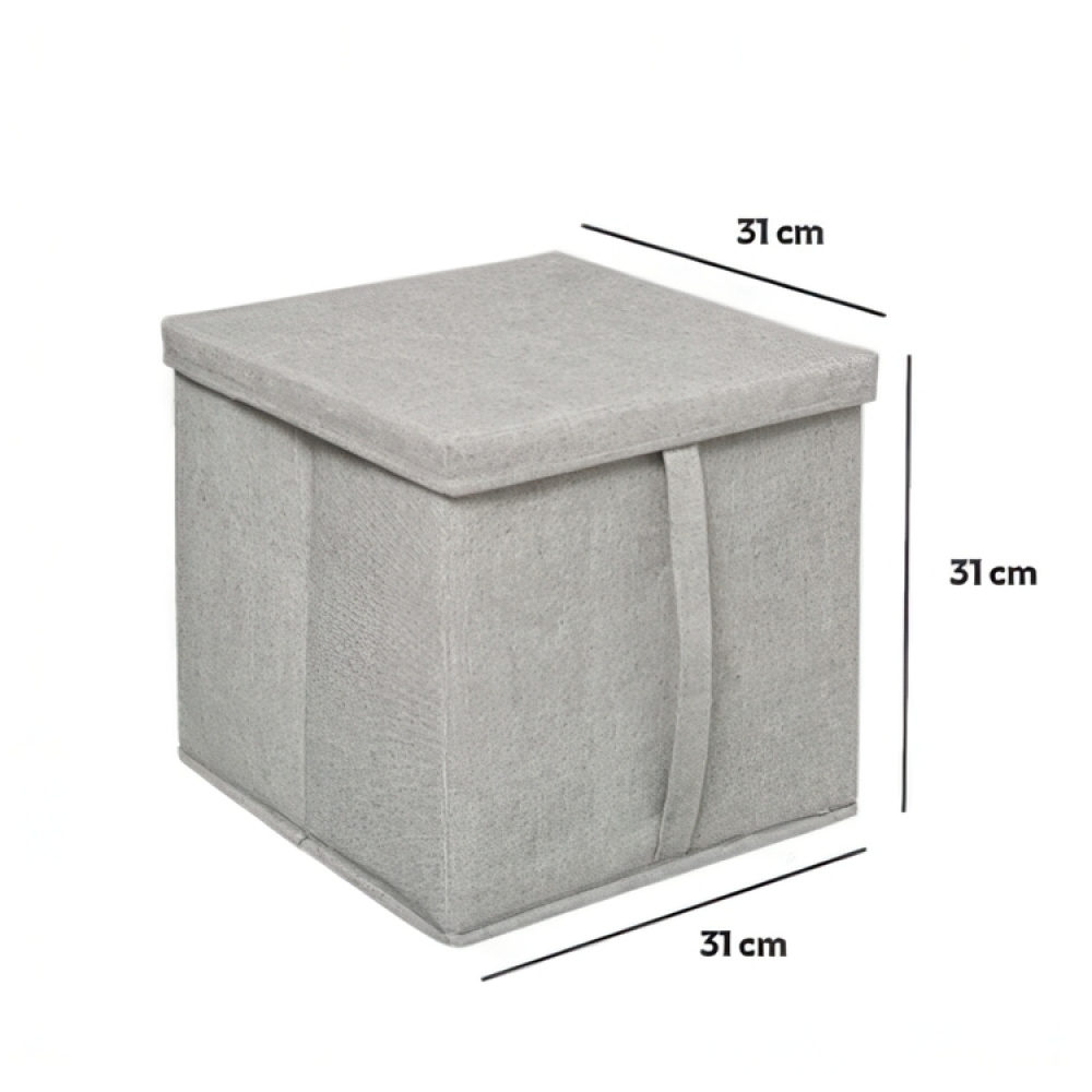 Kangaslaatikko kannella, ORGA STORAGE BOX CUBE, 31 x 31 x K 31 cm, beige-harmaa ryhmässä Säilytys / Vaatekaappivarasto @ SmartaSaker.se (40226)