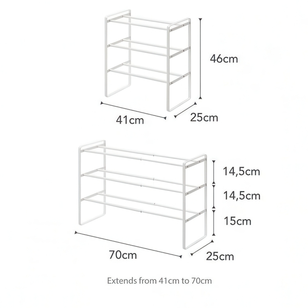Levennettävä kenkähylly 3 tasoa, 41–70 cm, Yamazaki, valkoinen ryhmässä Säilytys / Eteistallennus / Kenkätelineet @ SmartaSaker.se (40564)