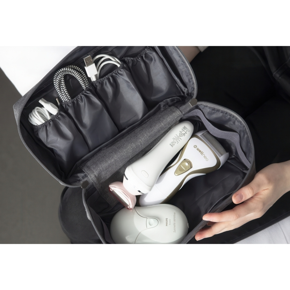 Asustekotelo lisäpussilla, BIGSO ACCESSORIES ORGANIZER, harmaa ryhmässä Säilytys / Kylpyhuoneen säilytys / Meikkivarastointi @ SmartaSaker.se (40607)