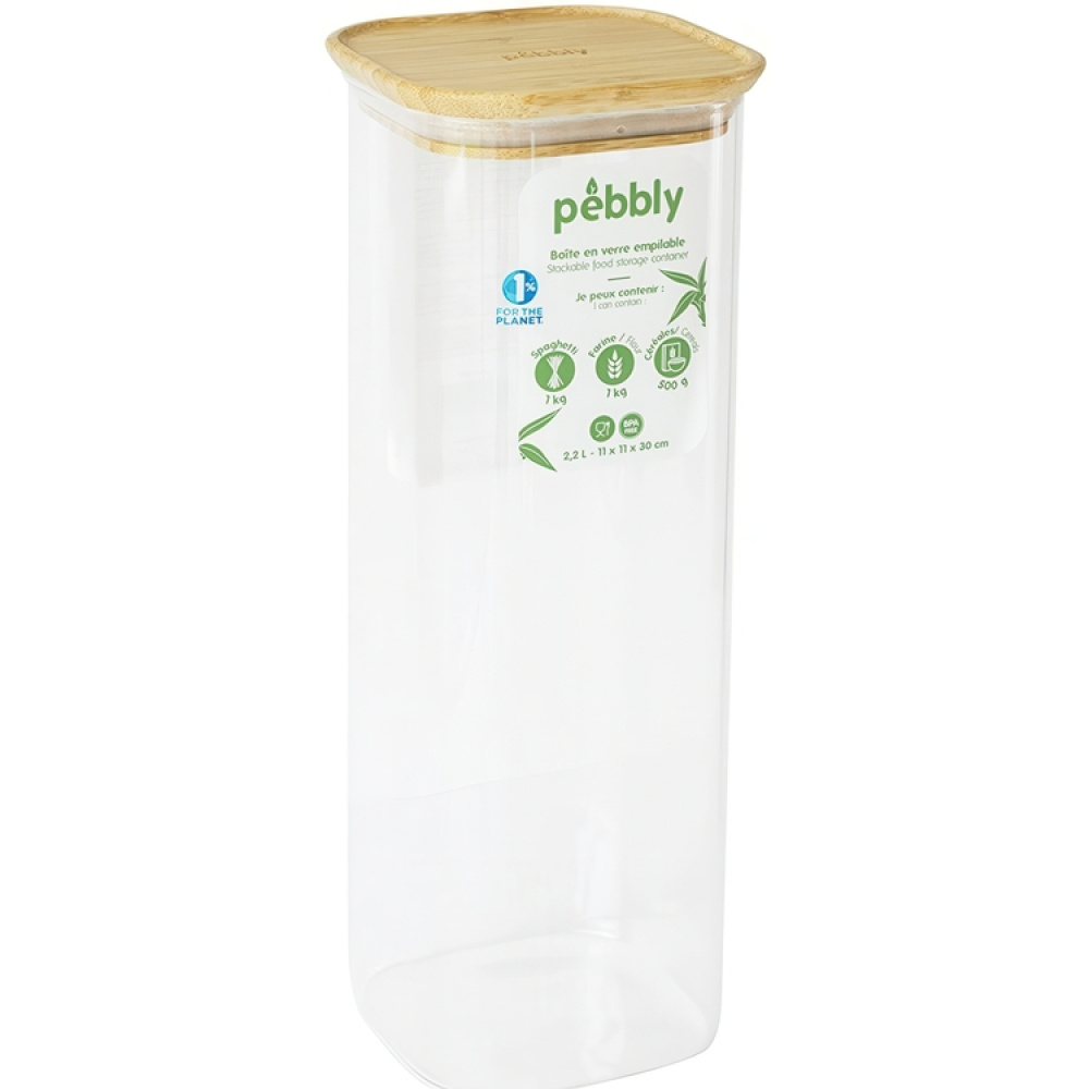 Korkea lasipurkki bambukannella 2,2 l, Pebbly ryhmässä Säilytys / Keittiön säilytys / Säilytysvuokot @ SmartaSaker.se (41008)