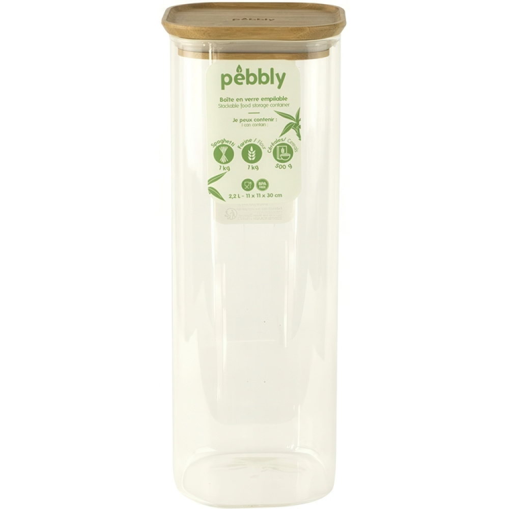 Korkea lasipurkki bambukannella 2,2 l, Pebbly ryhmässä Säilytys / Keittiön säilytys / Säilytysvuokot @ SmartaSaker.se (41008)