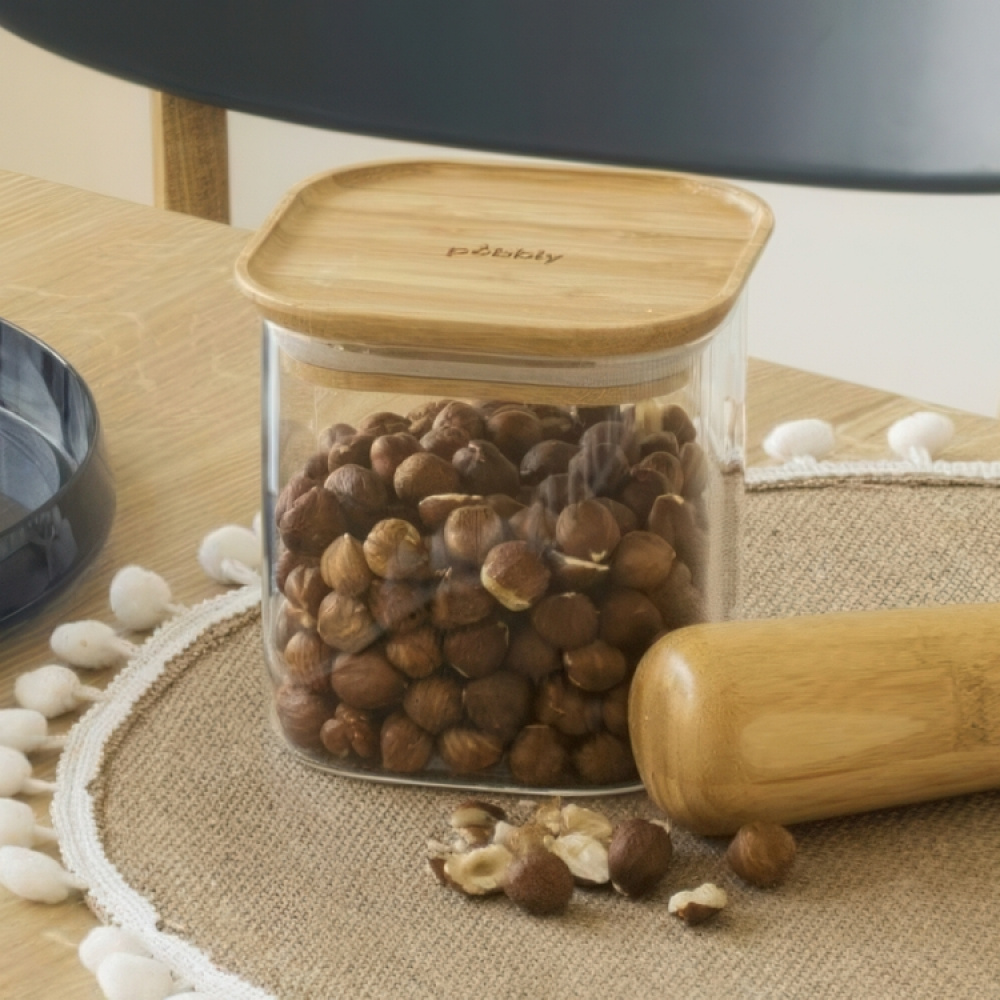 Lasipurkki bambukannella 0,8 l, Pebbly ryhmässä Säilytys / Keittiön säilytys / Säilytysvuokot @ SmartaSaker.se (41012)