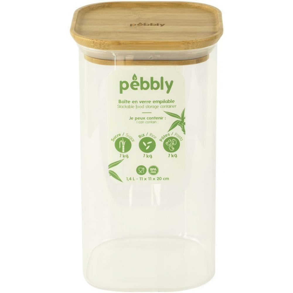 Lasipurkki bambukannella 1,4 L, Pebbly ryhmässä Säilytys / Keittiön säilytys / Säilytysvuokot @ SmartaSaker.se (41018)