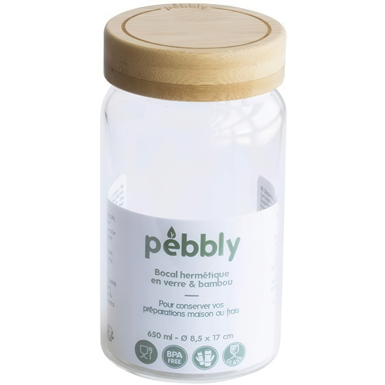 Lasipurkki bambukannella 0,65 l, Pebbly ryhmässä Säilytys / Keittiön säilytys / Ruoan säilytysastiat / Lasiateriat @ SmartaSaker.se (41021)