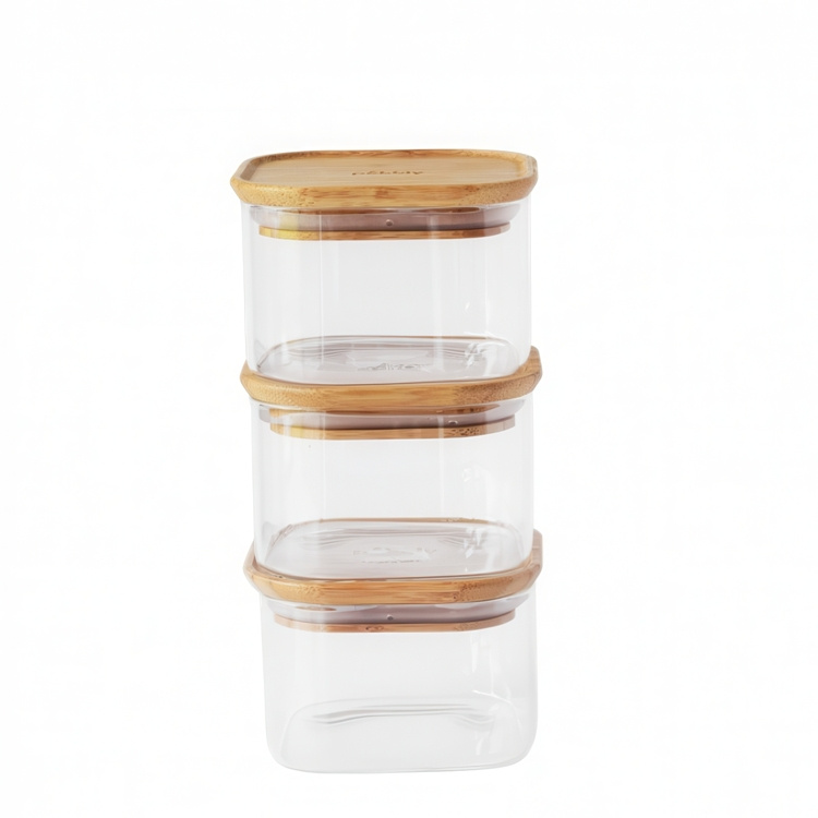 Lasipurkki bambukannella 0,5 l 3-pack, Pebbly ryhmässä Säilytys @ SmartaSaker.se (41023)