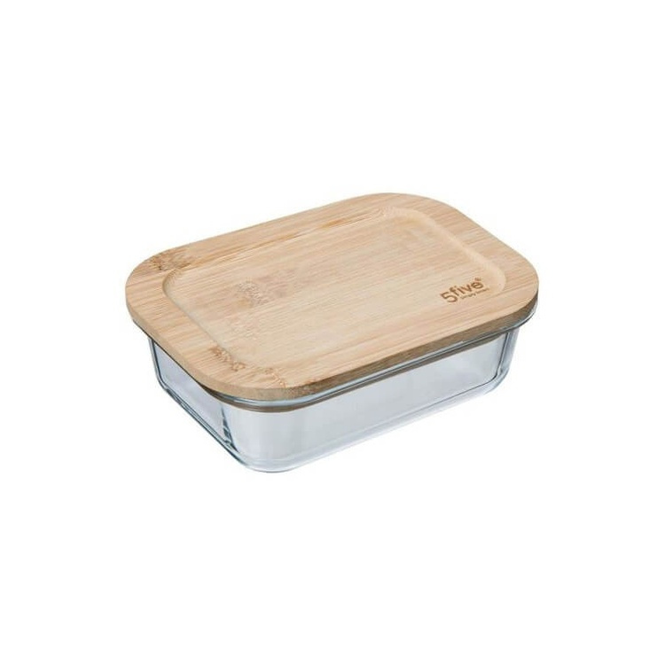 Lasinen ruokarasia bambukannella, 0,4 L, BOÎTE VERRE BAMBOU, 14,5 x 10,5 x K 5,5 cm, Kirkas / Luonnonväri ryhmässä Säilytys / Keittiön säilytys / Ruoan säilytysastiat / Lasiateriat @ SmartaSaker.se (41026)