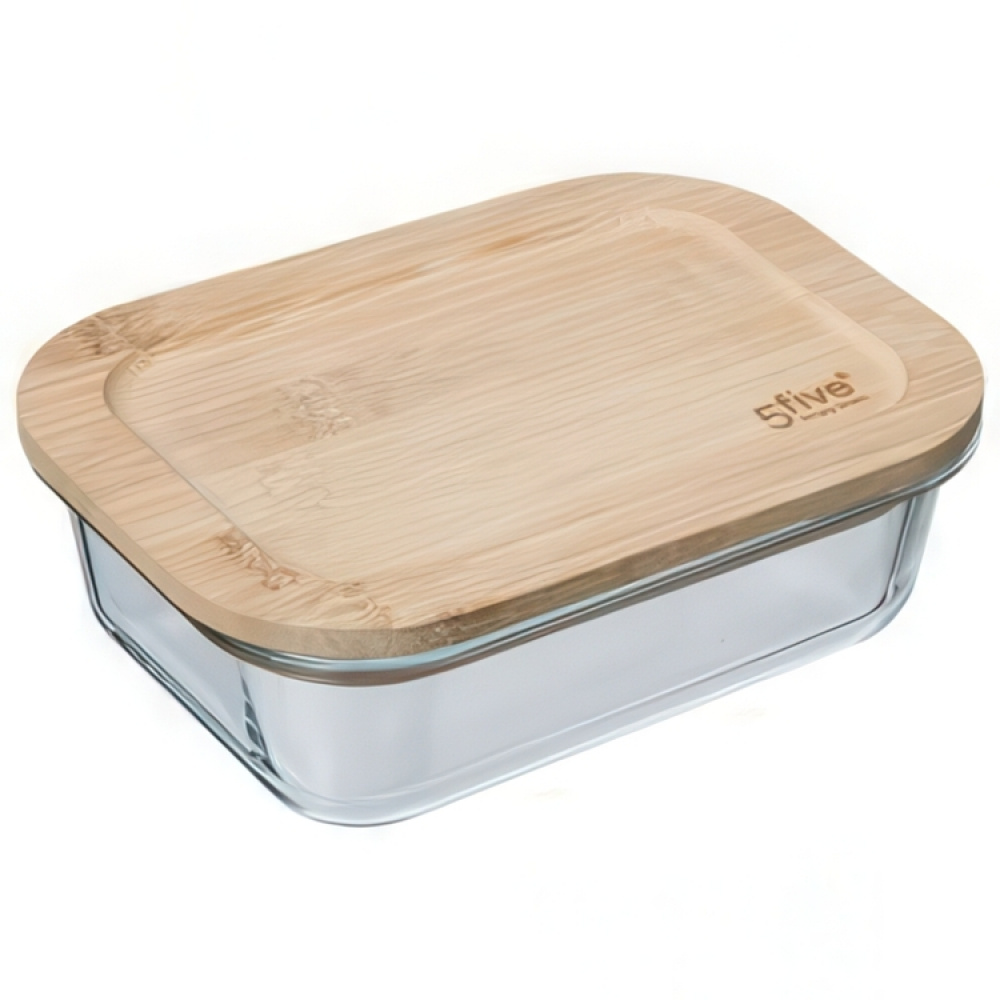 Lasinen ruokarasia bambukannella, 0,4 L, BOÎTE VERRE BAMBOU, 14,5 x 10,5 x K 5,5 cm, Kirkas / Luonnonväri ryhmässä Säilytys / Keittiön säilytys / Ruoan säilytysastiat / Lasiateriat @ SmartaSaker.se (41026)