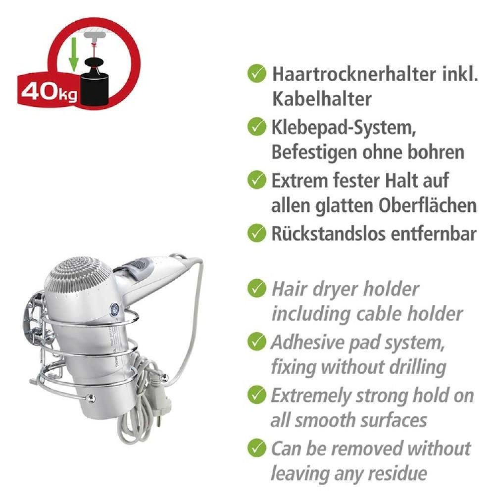 Itsekiinnittyvä hiustenkuivaajan pidike metallia ryhmässä Säilytys / Kylpyhuoneen säilytys @ SmartaSaker.se (41213)
