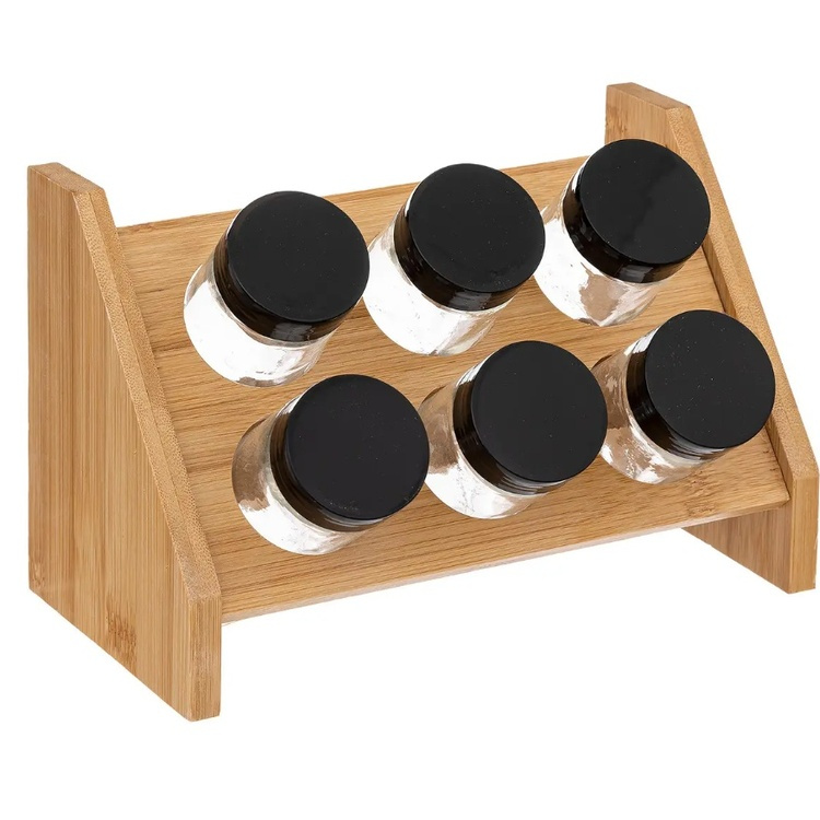 Bambuinen maustehylly ja 6 lasipurkkia, BAMBOO SPICE RACK, Luonnonvärinen ryhmässä Säilytys / Keittiön säilytys / Järjestä keittiökaapit / Maustehyllyt @ SmartaSaker.se (41609)