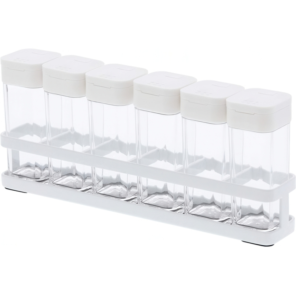 Metallinen maustehylly ja 6 maustepurkkia, TOWER Yamazaki, Valkoinen/kirkas ryhmässä Säilytys / Keittiön säilytys / Järjestä keittiökaapit / Maustehyllyt @ SmartaSaker.se (41610)